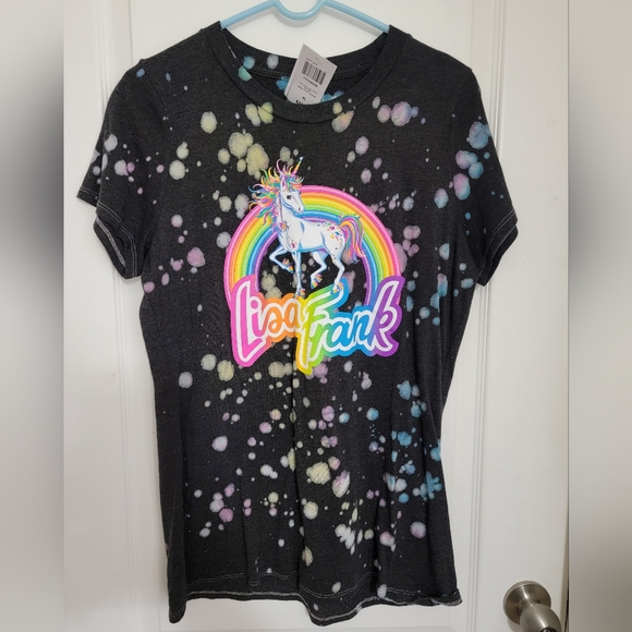 Lisa Frank Tops - Hot Topic Lisa Frank Unicorn Splatter Graphic Tee Size XL Black Rainbow Tie Dye